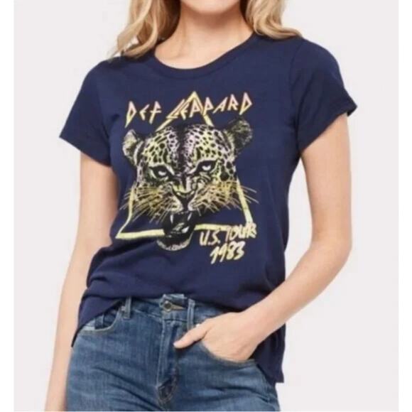 Chaser Def Leppard Tee US Tour 1983 Navy Blue Yellow Rock Graphic M - Picture 1 of 6
